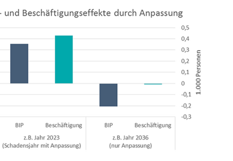 Grafik stellt möglichen Einfluss von Anpassungsmaßnahmen auf BIP und Beschäftigung dar