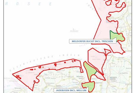 Eine Karte zeigt das Probenahmegebiet in den Nationalparks/Biosphärenreservaten (NP/BR) Schleswig-Holsteinisches und Niedersächsisches Wattenmeer, die sich über eine Fläche von 6.800 Quadratkilometer erstrecken. 