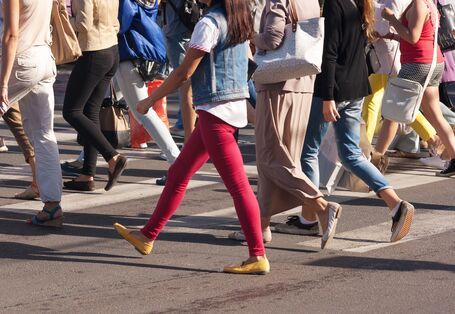 Detailed photograph Pedestrians crossing a street with zebra crossings