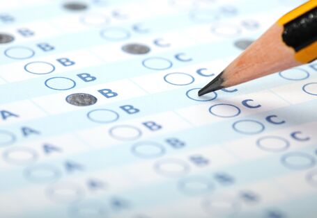 Detailfoto Stift kreuzt ein Feld an.