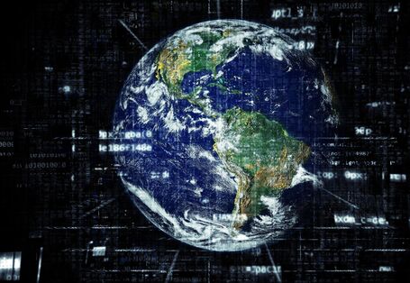 Die Erdkugel und Wörter in einer Programmiersprache.