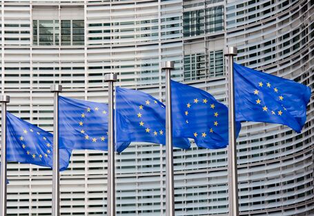 Europäische Flaggen vor dem Europäischen Parlament
