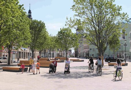 Ein mit Bäumen bepflanzter Platz in Schönbeck.