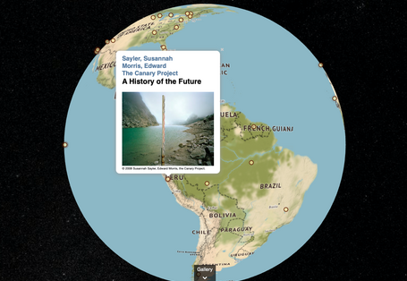 Screenshot der Website, Ansicht Erde mit markierten Standorten