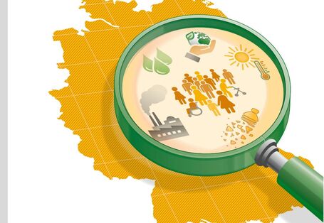 Abbildung große Lupe zeigt auf Deutschlandkarte ein paar Figuren