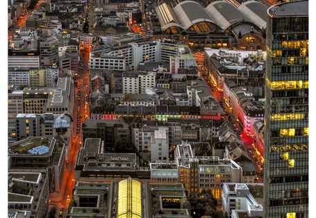 View of a city from above at night