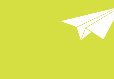 Grafik mit grünem Hintergrund. Darauf ein weißer Papierflieger.