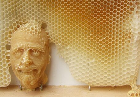 Kunstwerk aus Wachsgesichtern & Bienen