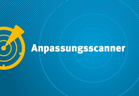Grafik mit gelbem Radar-Symbol links und der weißen Aufschrift ‚Anpassungsscanner‘ auf blauem Hintergrund.