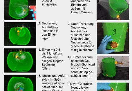 Tränkeeimer müssen nach einem bestimmten Reinigungsprotokoll gereinigt werden.