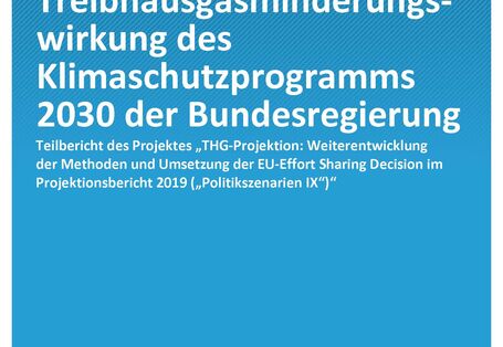 blaue Titelseite des Climate Change-Bands 33/2020 "Abschätzung der Treibhausgasminderungswirkung des Klimaschutzprogramms 2030 der Bundesregierung" des Umweltbundesamtes