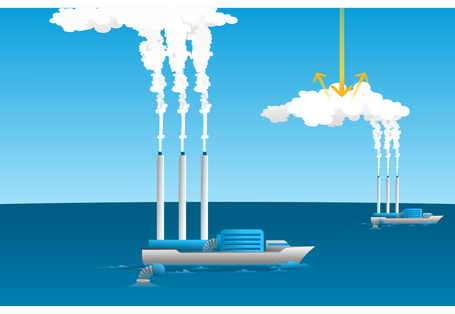 Ships with suction hoses spray water vapor, which creates new clouds.