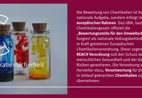 Eine Grafik mit einem Bild und Text. Es handelt sich hier um das Thema Chemikaliensicherheit. 