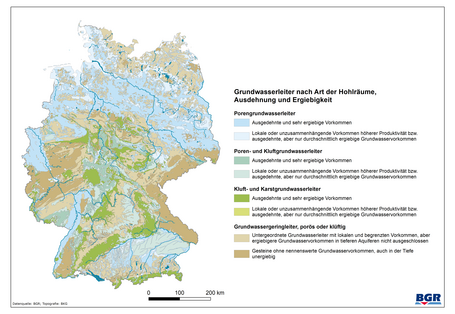 Eine Deutschlandkarte mit dem Vorkommen von Grundwasser in Städten 