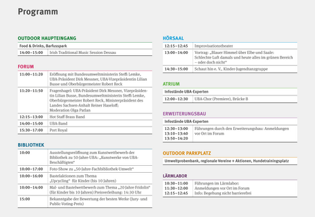Eine Grafik mit dem Programm für den 15.06.2024 für das Jubiläumsfest in Dessau-Roßlau 