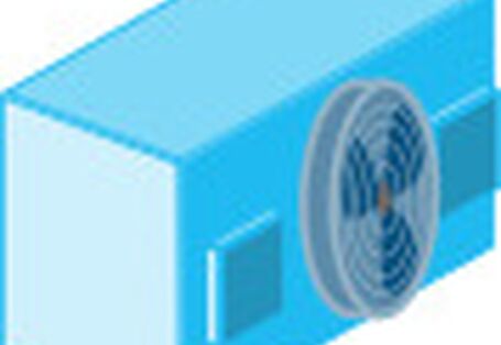 Blaues Modell eines Luftkühlers der Tiefkühlung im Supermarkt.