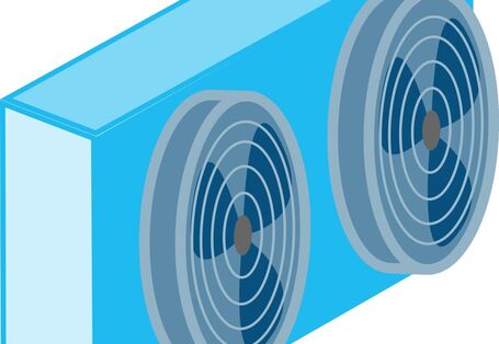 Blaues Modell eines Luftkühlers zur Normalkühlung.