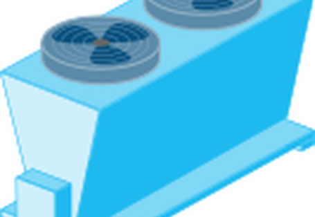 Blaue Infografik eines Hybridkühlers.