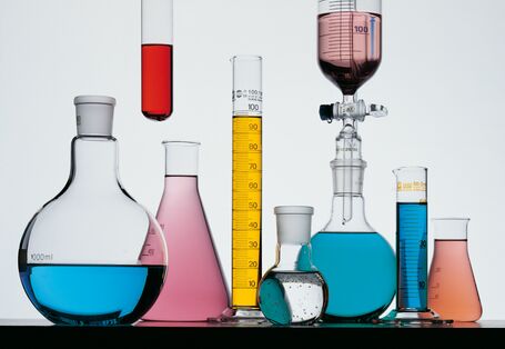 coloured liquids in flasks
