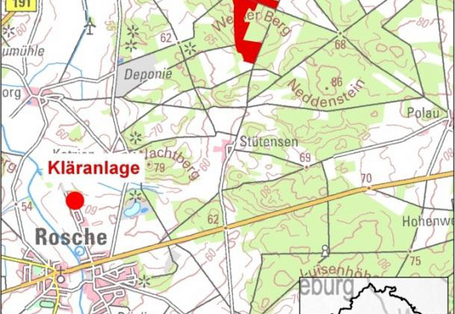 Man sieht den Versickerungsstandort und die Kläranlage auf einer Landkarte dargestellt.