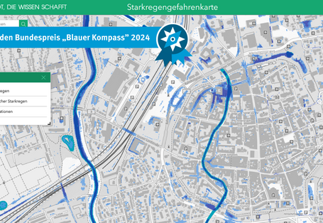 Das Bild zeigt einen Ausschnitt der Starkregengefahrenkarte der Stadt Göttingen