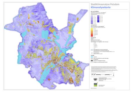 Karte von Potsdam zum Stadtklima in Bezug auf Hitze