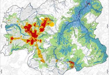 Farbig dargestellte Handlungszonen aus dem Klimafolgenanpassungskonzept der Stadt Velbert.