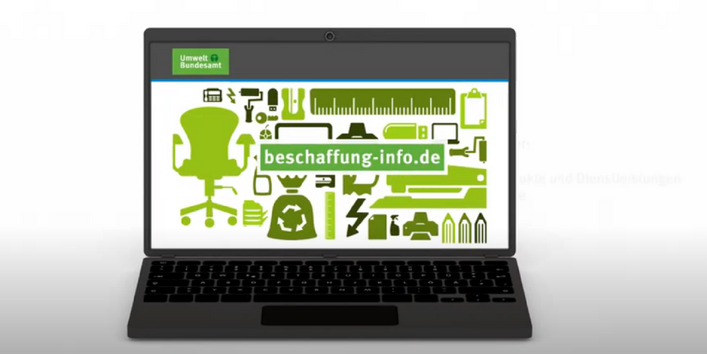 Der Filmausschnitt zeigt einen Laptop mit dem Webangebot beschaffung-info.de
