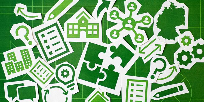 Ansammlung verschiedener Icons die zusammen das Titelthema symbolisieren