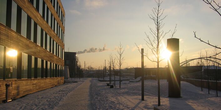Winterlicher Sonnenuntergang am Umweltbundesamt