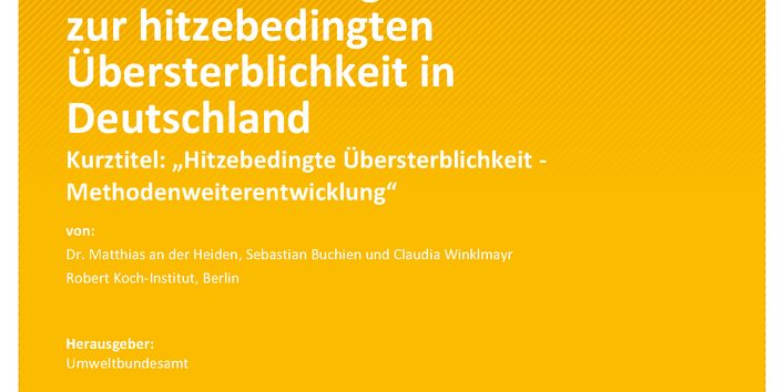 Cover des Berichts "Publikationstitel  DAS: Weiterentwicklung und Harmonisierung des  Indikators zur hitzebedingten Übersterblichkeit in  Deutschland"