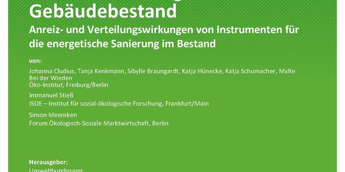 Cover des Berichts "Sozialverträgliche Dekarbonisierung im Gebäudebestand - Anreiz- und Verteilungswirkungen von Instrumenten für die energetische Sanierung im Bestand"