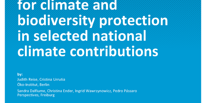 Cover of report "Nature-based solutions for climate and biodiversity protection in selected national climate contributions"