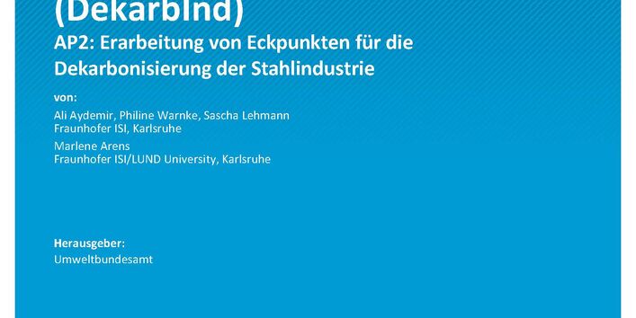 Cover des Berichts "Dekarbonisierung der industriellen Produktion (DekaTeilbericht 2: Erarbeitung von Eckpunkten für die Dekarbonisierung der Stahlindustrie"