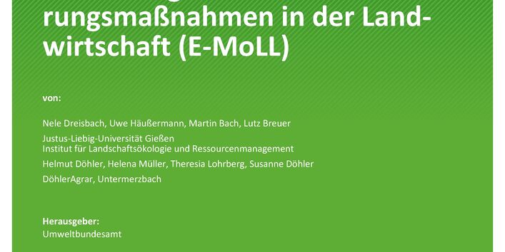 Cover des Berichts "Entwicklung eines Modells zur Bewertung von THG-Minde-rungsmaßnahmen in der Land-wirtschaft (E-MoLL)"