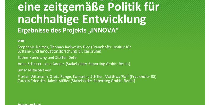 Cover des Berichts "Praktische Innovationsansätze und Entwicklungspfade für eine zeitgemäße Politik für  nachhaltige Entwicklung"