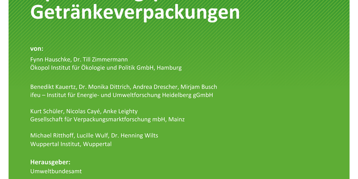 Cover des Berichts "Ökobilanzielle Analyse von Optimierungspotentialen bei Getränkeverpackungen"