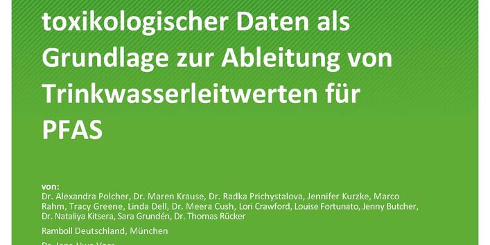 Cover des Berichts "Literaturrecherche und Auswertung vorhandener toxikologischer Daten als Grundlage zur Ableitung von Trinkwasserleitwerten für PFAS"