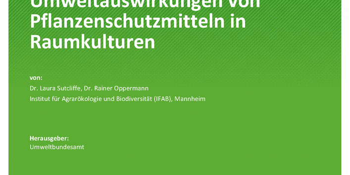 Cover des Berichts "Wirksamkeit von Biodiversitätsflächen(typen) zur Minderung der Umweltauswirkungen von Pflanzenschutzmitteln in Raumkulturen"