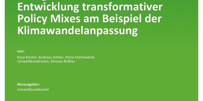 Cover des Berichts "Nachhaltigkeitspolitik erfolgreicher umsetzen: Entwicklung transformativer Policy Mixes am Beispiel der Klimawandelanpassung"