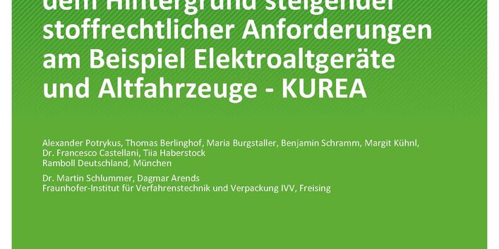 Cover des Berichts "Stärkung des Recyclings technischer Kunststoffe vor dem Hintergrund steigender stoffrechtlicher Anforderungen am Beispiel Elektroaltgeräte und Altfahrzeuge"