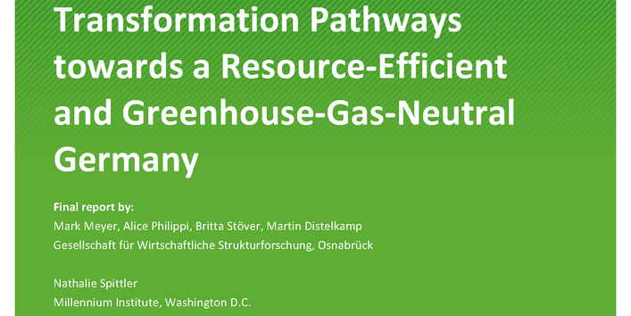 Cover of report "Integrated Assessment of the UN Sustainable Development Goals (SDGs) in Transformation Pathways towards a Resource-Efficient and Greenhouse-Gas-Neutral Germany"