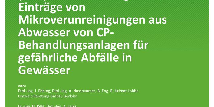 Cover des Berichts "Beste verfügbare Technik (BVT) zur Minderung der Einträge von Mikroverunreinigungen aus Abwasser von CP-Behandlungsanlagen für gefährliche Abfälle in Gewässer"