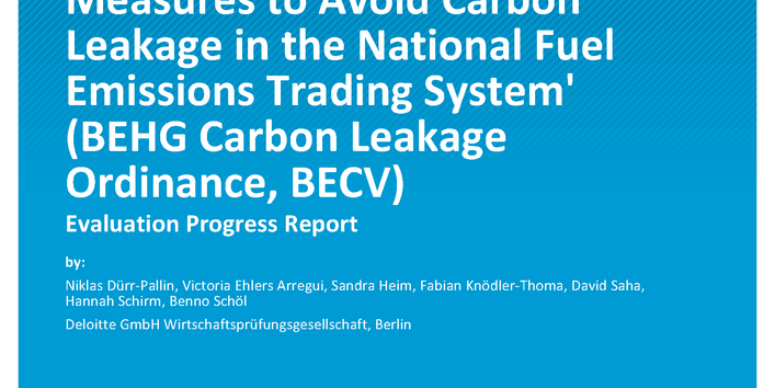 Cover of report "National Ordinance on Measures to Avoid Carbon Leakage in the National Fuel Emissions Trading System' (BEHG Carbon Leakage Ordinance, BECV)"