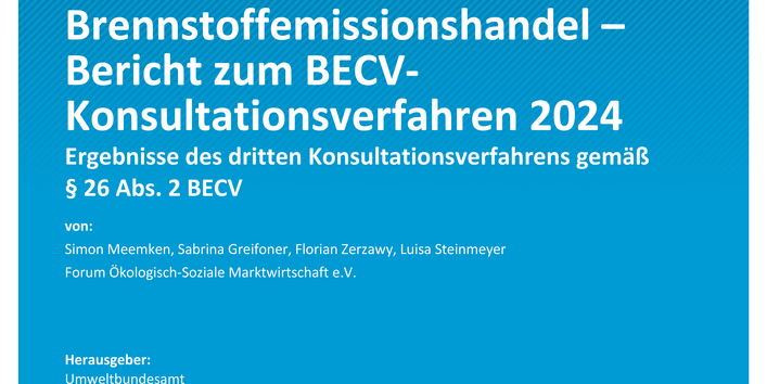 Cover des Berichts "Carbon Leakage-Schutz im nationalen Brennstoffemissionshandel – Bericht zum BECV-Konsultationsverfahren 2024"
