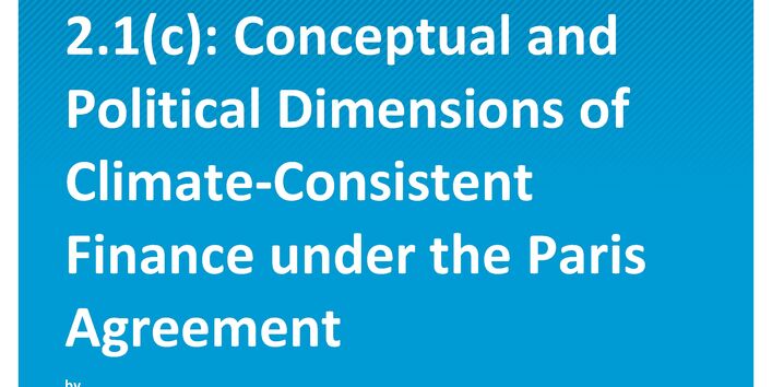 Cover des Berichts "Unpacking Article 2.1(c): Conceptual and Political Dimensions of Climate-Consistent Finance under the Paris Agreement"