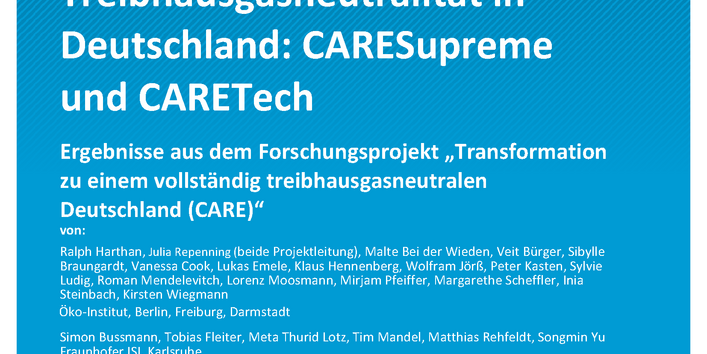Cover des Berichts "Ambitionierte Pfade für Treibhausgasneutralität in Deutschland: CARESupreme und CARETech"