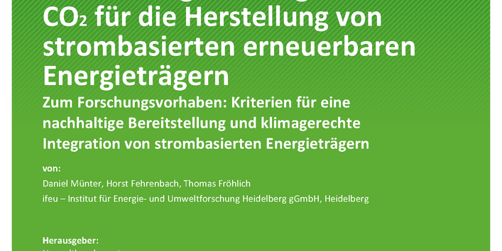 Cover des Berichts "Optionen und Potenziale für die Nutzung von biogenem CO2 für die Herstellung von strombasierten erneuerbaren Energieträgern"
