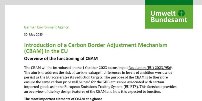 Cover des Fact Sheets "Introduction of a Carbon Border Adjustment Mechanism (CBAM) in the EU"