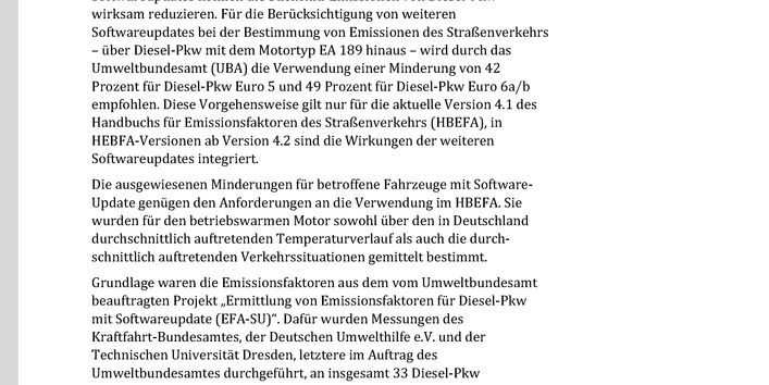 Cover des Factsheets "Minderung der Stickstoffoxid-Emissionen durch Softwareupdates an  Diesel-Pkw"